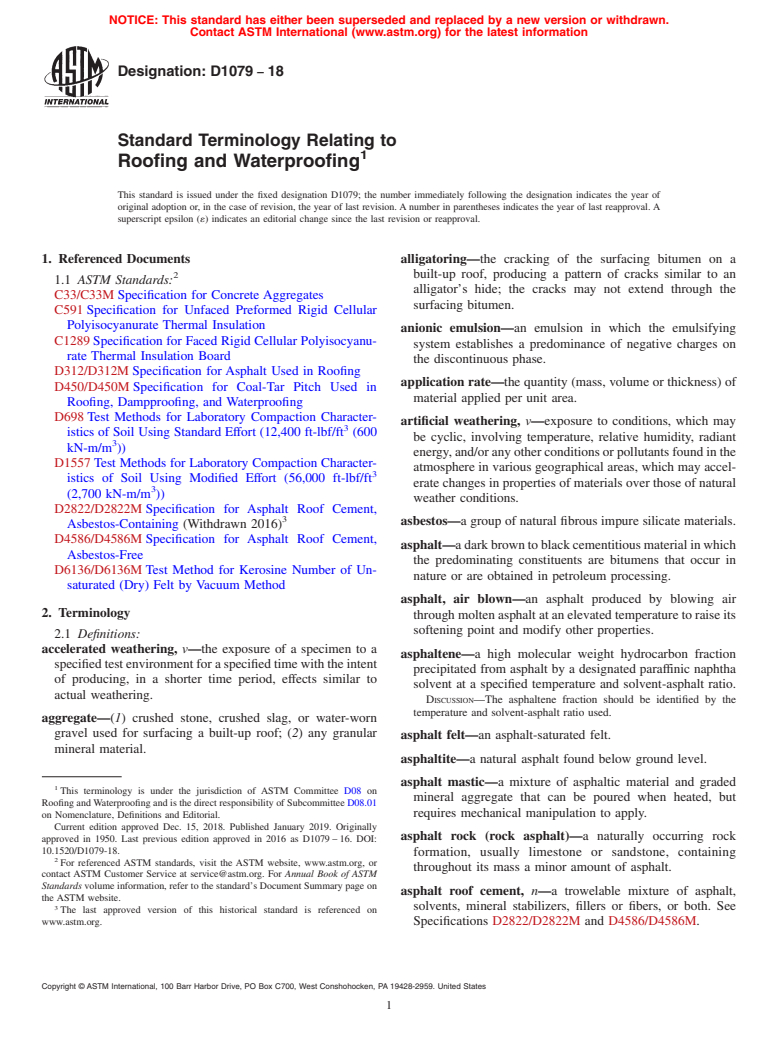 ASTM D1079-18 - Standard Terminology Relating to  Roofing and Waterproofing
