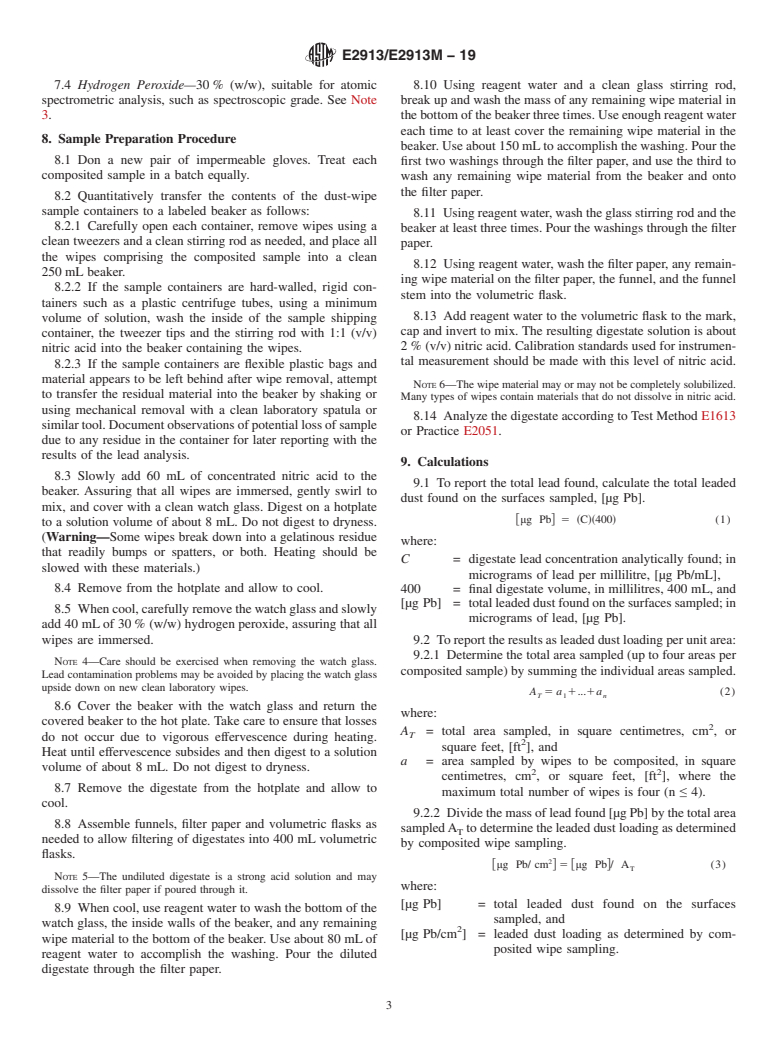 ASTM E2913/E2913M-19 - Standard Practice for Hotplate Digestion of Lead from Composited Wipe Samples