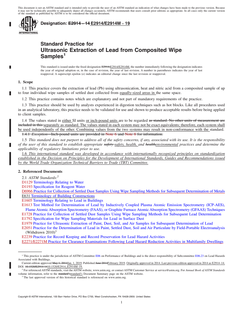 REDLINE ASTM E2914/E2914M-19 - Standard Practice for Ultrasonic Extraction of Lead from Composited Wipe Samples