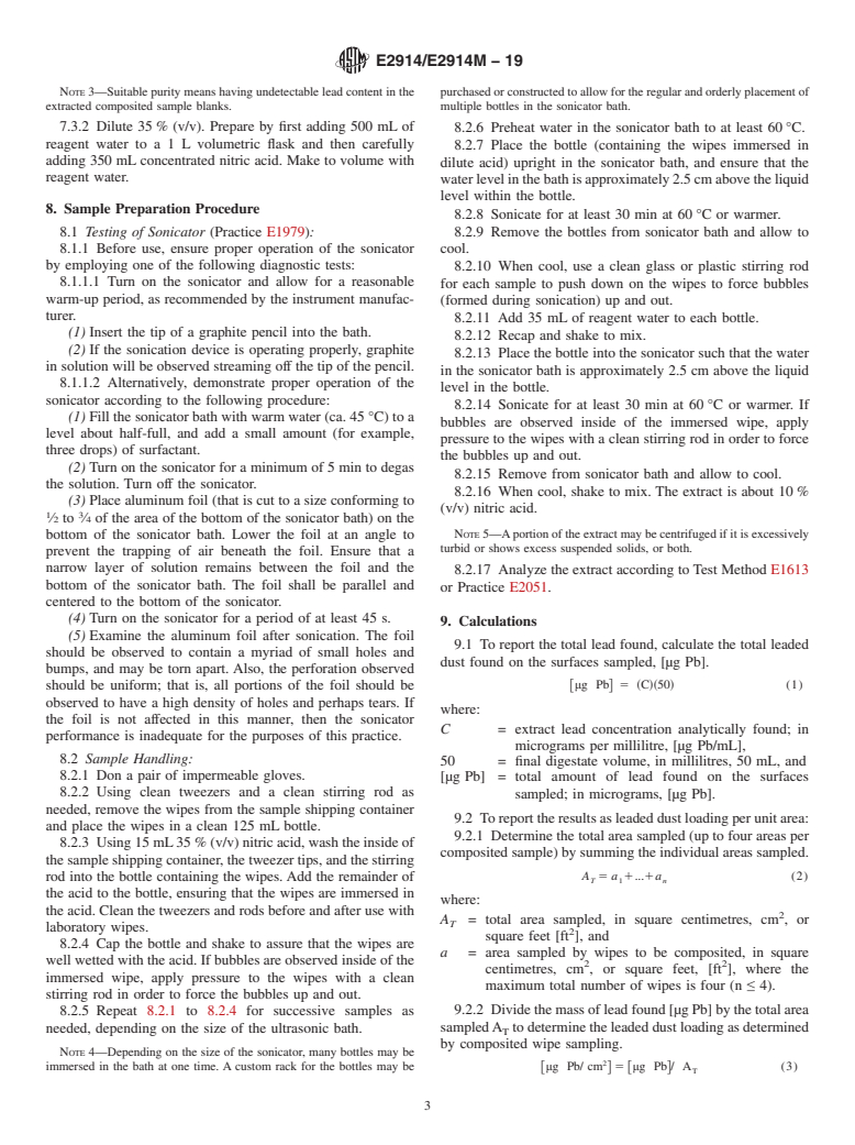 ASTM E2914/E2914M-19 - Standard Practice for Ultrasonic Extraction of Lead from Composited Wipe Samples