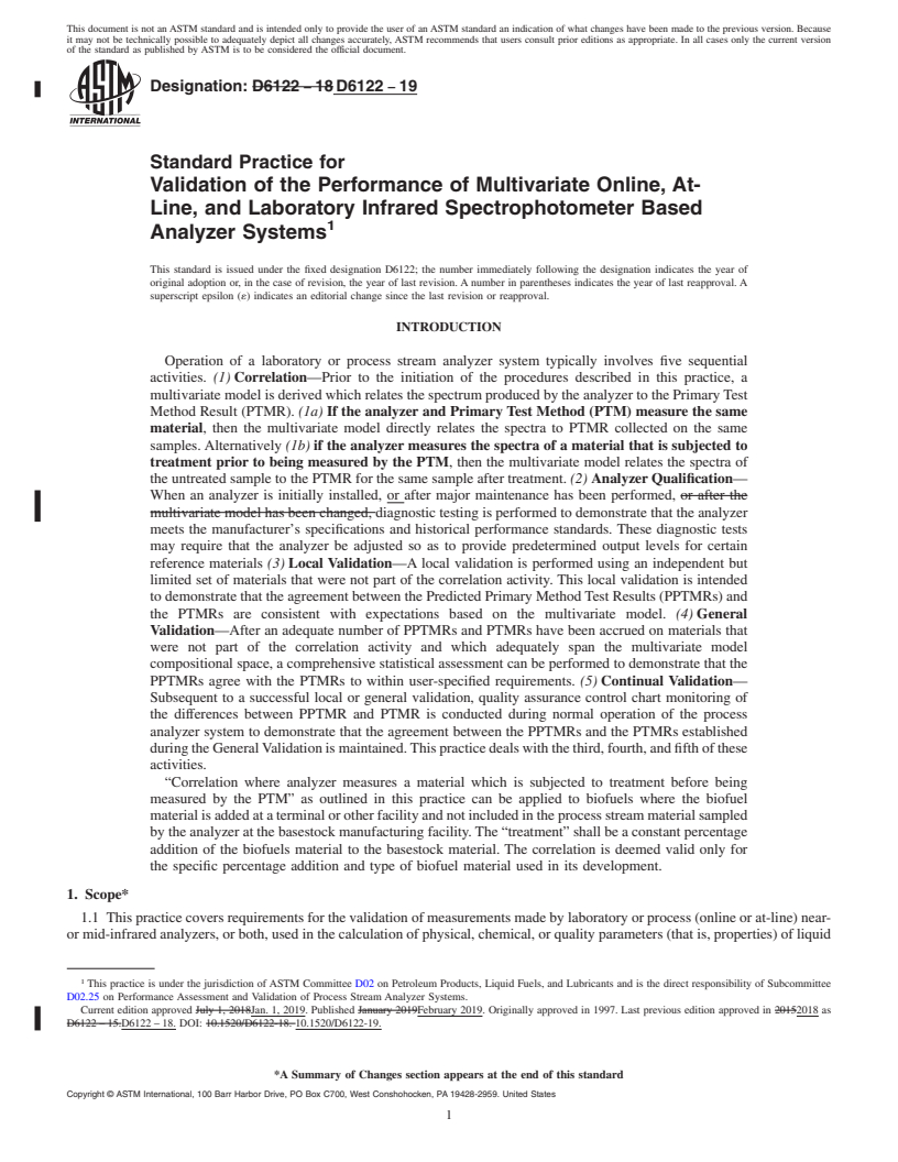 REDLINE ASTM D6122-19 - Standard Practice for Validation of the Performance of Multivariate Online, At-Line,   and Laboratory Infrared Spectrophotometer Based Analyzer Systems