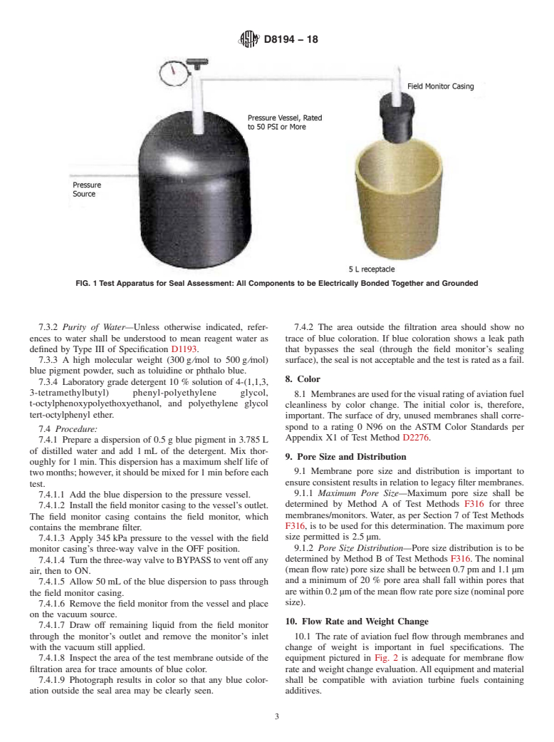 ASTM D8194-18 - Standard Practice for Evaluation of Suitability of 37&#x2009;mm Filter Monitors and  47&#x2009;mm Filters Used to Determine Particulate Contaminant in  Aviation Turbine Fuels