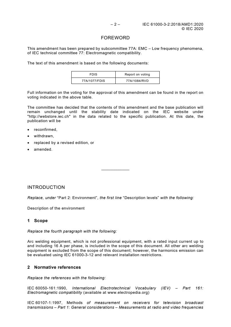 IEC 61000-3-2:2018/AMD1:2020 IEC 61000-3-2:2018/AMD1:2020 - Amendment 1 - Electromagnetic compatibility (EMC) - Part 3-2: Limits - Limits for harmonic current emissions (equipment input current ≤16 A per phase) - Page 4 preview