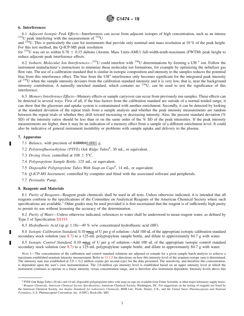 REDLINE ASTM C1474-19 - Standard Test Method for  Analysis of Isotopic Composition of Uranium in Nuclear-Grade  Fuel Material by Quadrupole Inductively Coupled Plasma-Mass Spectrometry