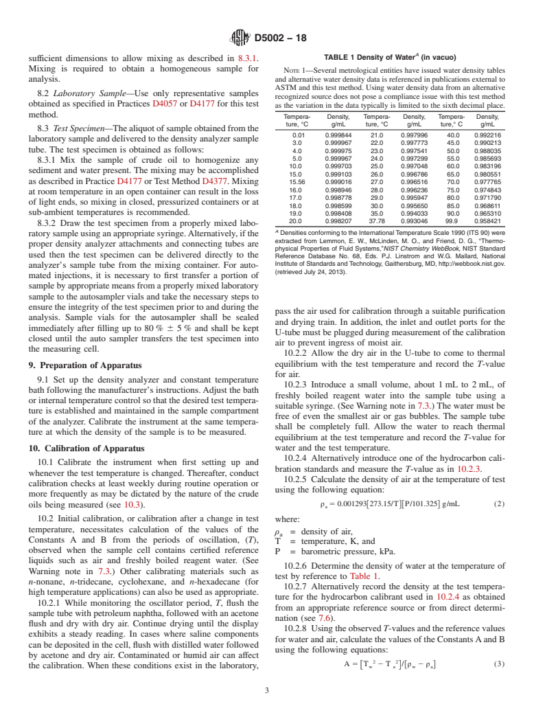 ASTM D5002-18 - Standard Test Method for  Density, Relative Density, and API Gravity of Crude Oils by  Digital Density Analyzer