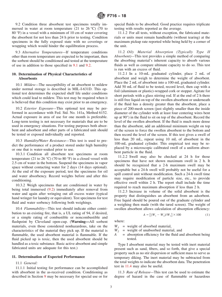 ASTM F716-18 - Standard Test Methods for  Sorbent Performance of Absorbents for Use on Chemical and Light  Hydrocarbon Spills