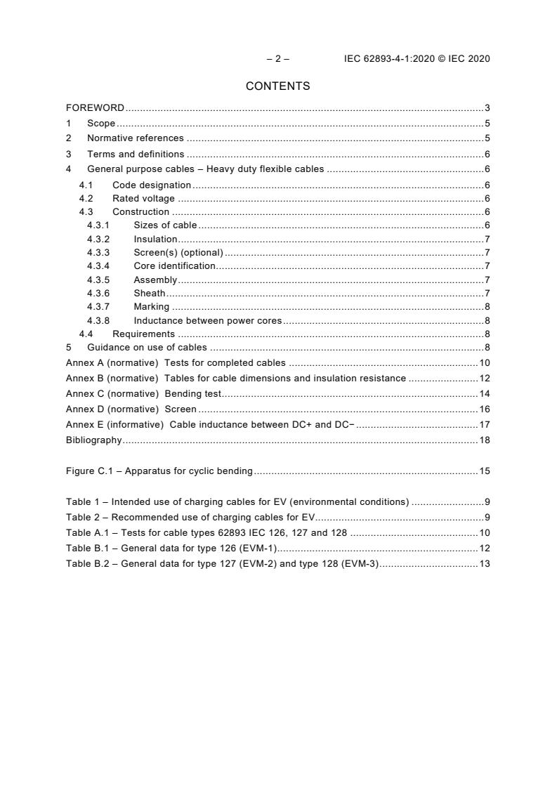 IEC 62893-4-1:2020 IEC 62893-4-1:2020 - Charging cables for electric vehicles of rated voltages up to and including 0,6/1 kV - Part 4-1: Cables for DC charging according to mode 4 of IEC 61851-1 - DC charging without use of a thermal management system - Page 4 preview