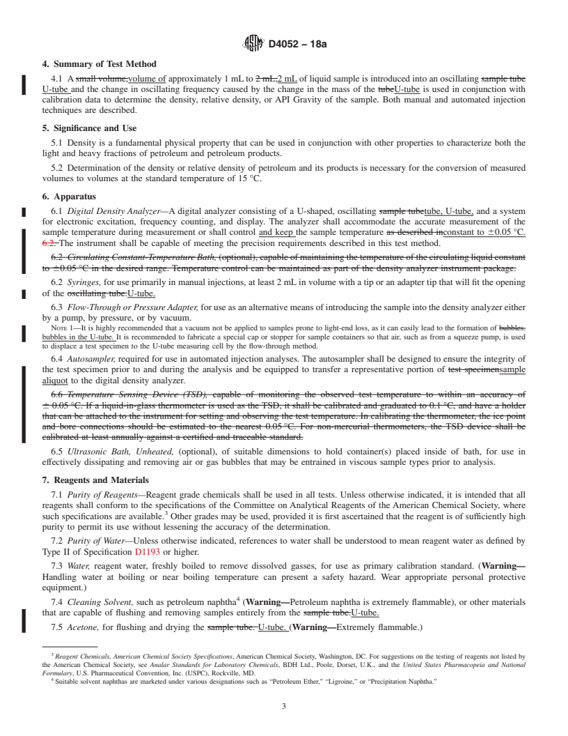 REDLINE ASTM D4052-18a - Standard Test Method for  Density, Relative Density, and API Gravity of Liquids by Digital   Density Meter