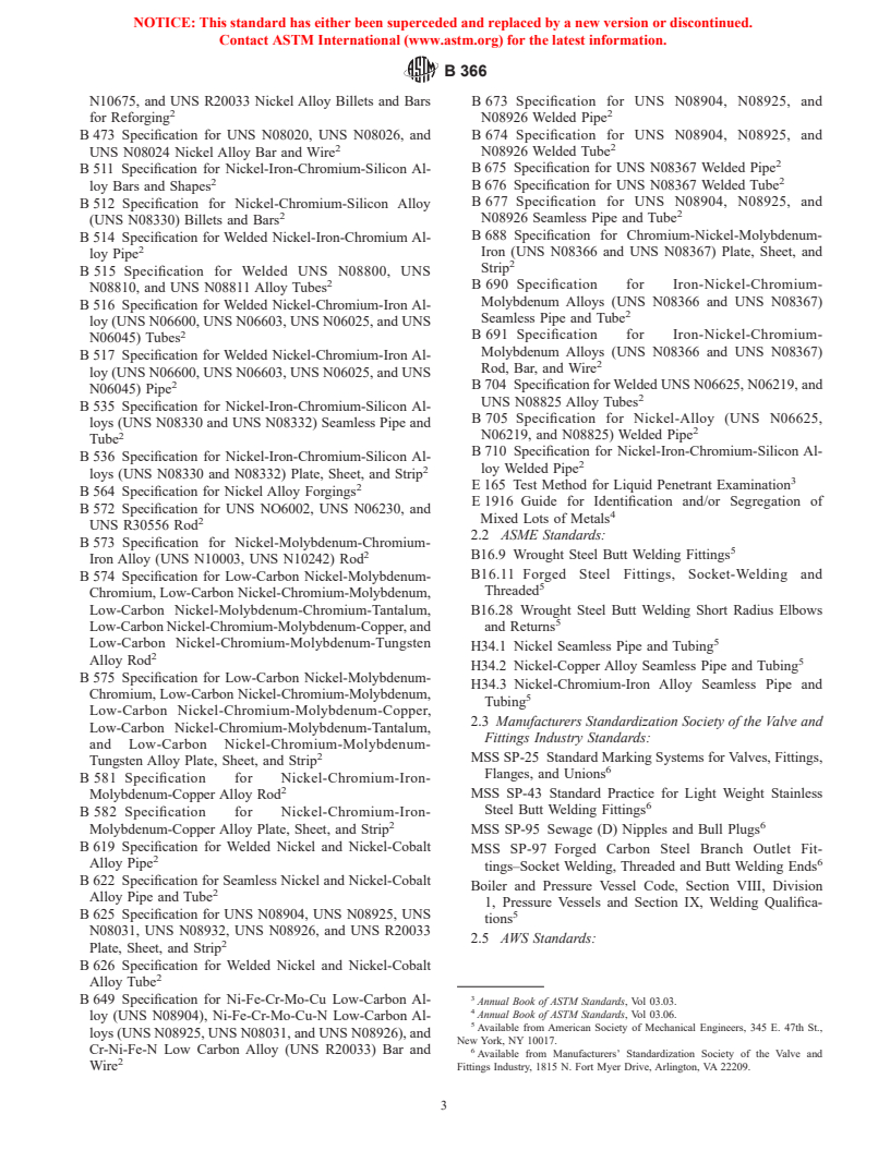 ASTM B366-01e1 - Standard Specification for Factory-Made Wrought Nickel and Nickel Alloy Fittings