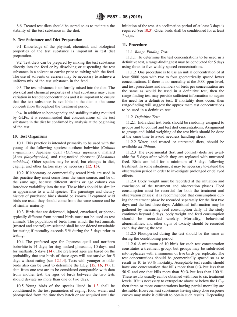 ASTM E857-05(2019) - Standard Practice for  Conducting Subacute Dietary Toxicity Tests with Avian Species