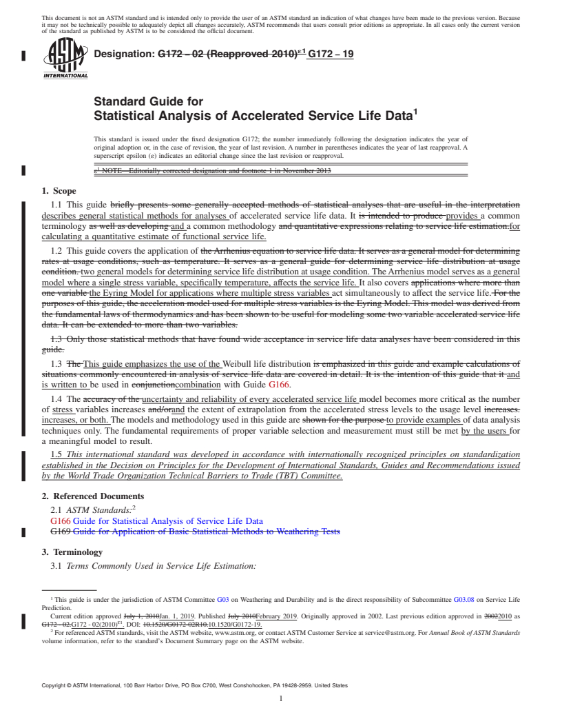 REDLINE ASTM G172-19 - Standard Guide for  Statistical Analysis of Accelerated Service Life Data