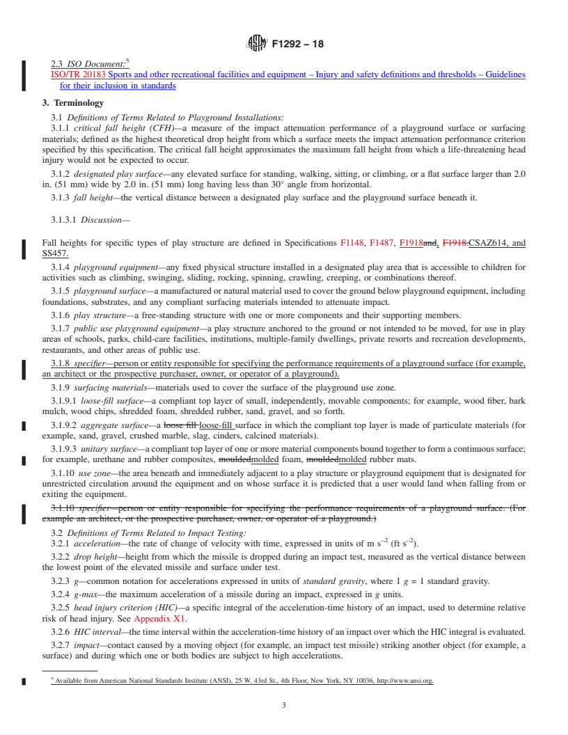 REDLINE ASTM F1292-18 - Standard Specification for Impact Attenuation of Surfacing Materials Within the Use Zone  of Playground Equipment