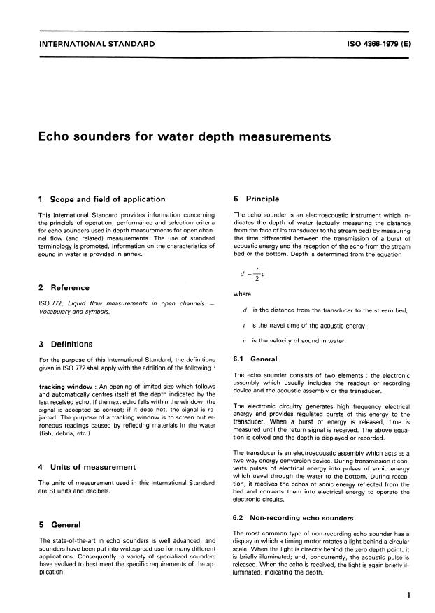 ISO 4366:1979 - Echo sounders for water depth measurements
