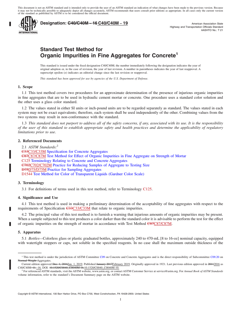 REDLINE ASTM C40/C40M-19 - Standard Test Method for  Organic Impurities in Fine Aggregates for Concrete