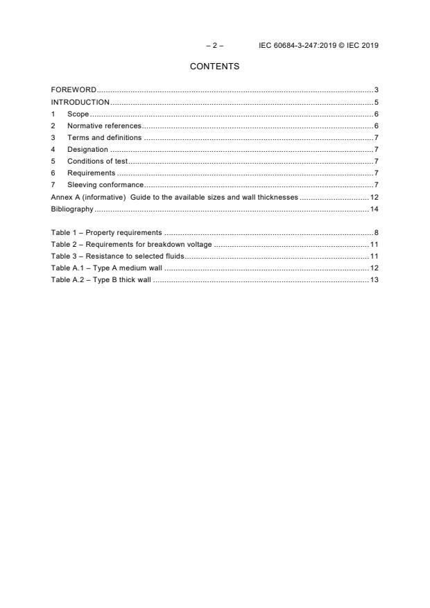 IEC 60684-3-247:2019 IEC 60684-3-247:2019 - Flexible insulating sleeving - Part 3: Specifications for individual types of sleeving - Sheet 247: Heat-shrinkable, polyolefin sleeving, dual wall, not flame retarded, thick and medium wall - Page 4 preview