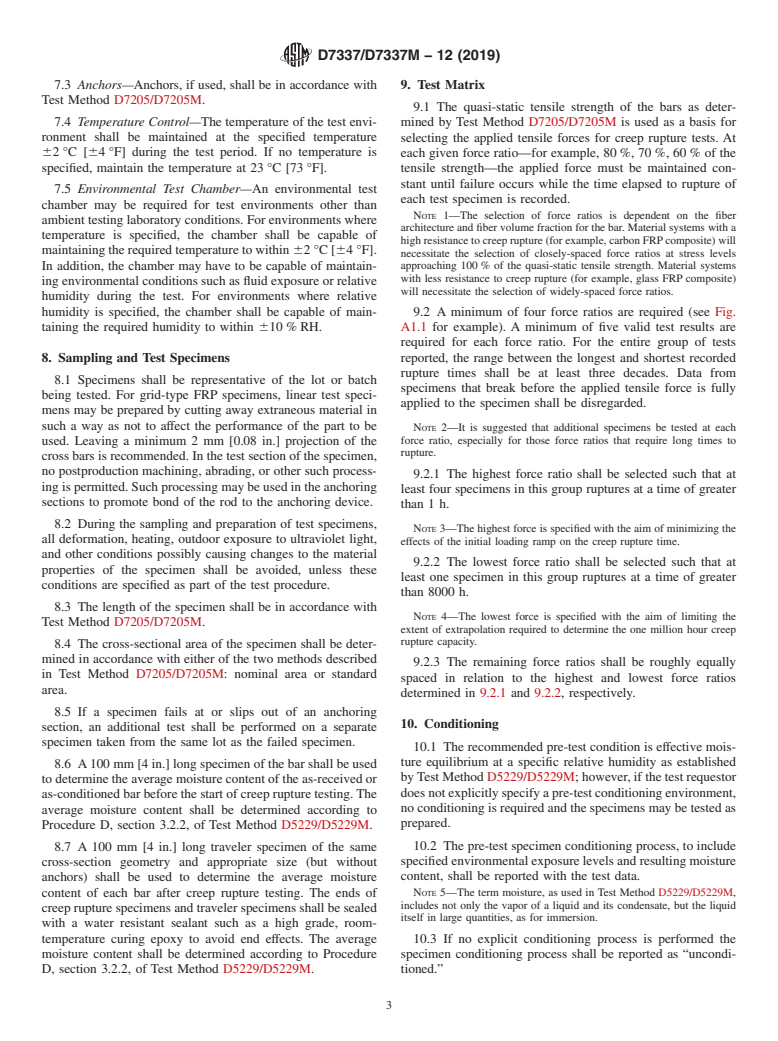 ASTM D7337/D7337M-12(2019) - Standard Test Method for Tensile Creep Rupture of Fiber Reinforced Polymer Matrix Composite  Bars