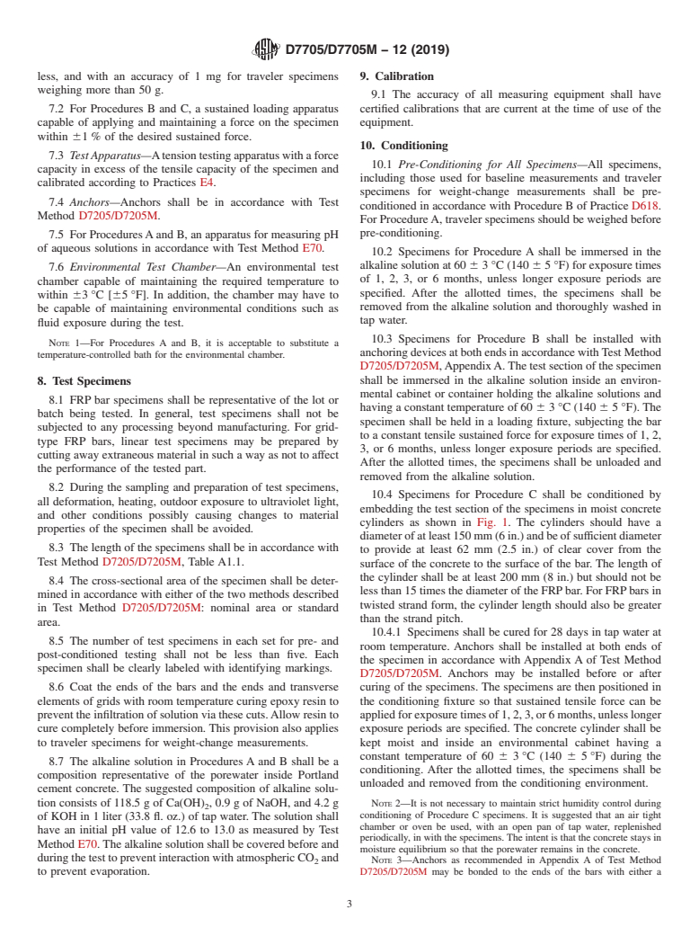 ASTM D7705/D7705M-12(2019) - Standard Test Method for Alkali Resistance of Fiber Reinforced Polymer (FRP) Matrix  Composite Bars used in Concrete Construction