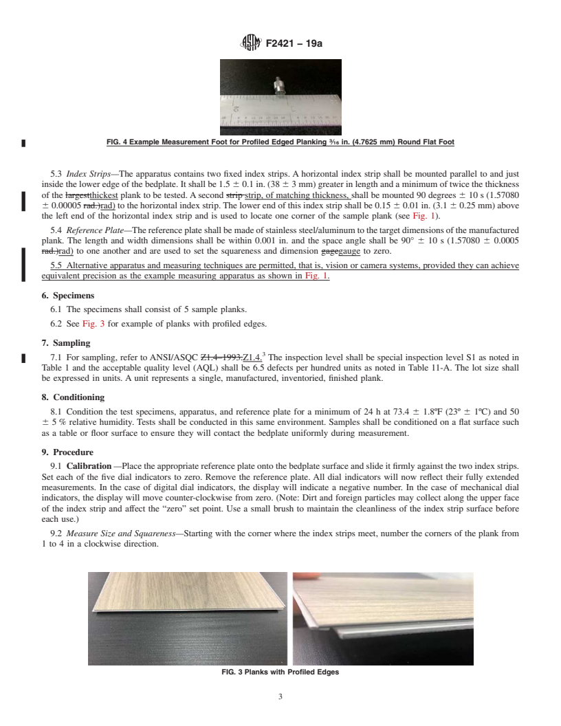 REDLINE ASTM F2421-19a - Standard Test Method for  Measurement of Resilient Floor Plank by Dial Gauge