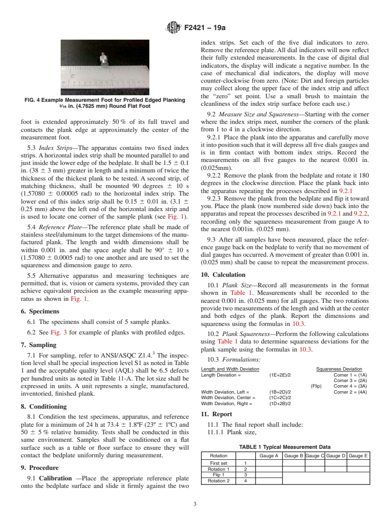 ASTM F2421-19a - Standard Test Method for  Measurement of Resilient Floor Plank by Dial Gauge