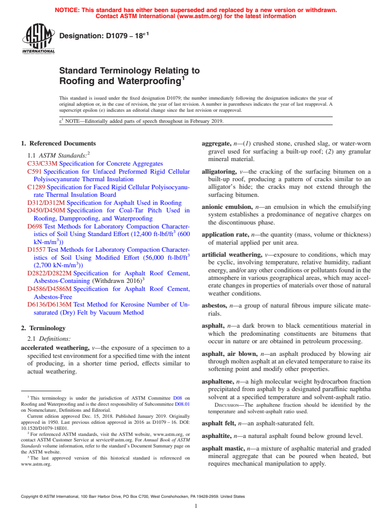 ASTM D1079-18e1 - Standard Terminology Relating to  Roofing and Waterproofing