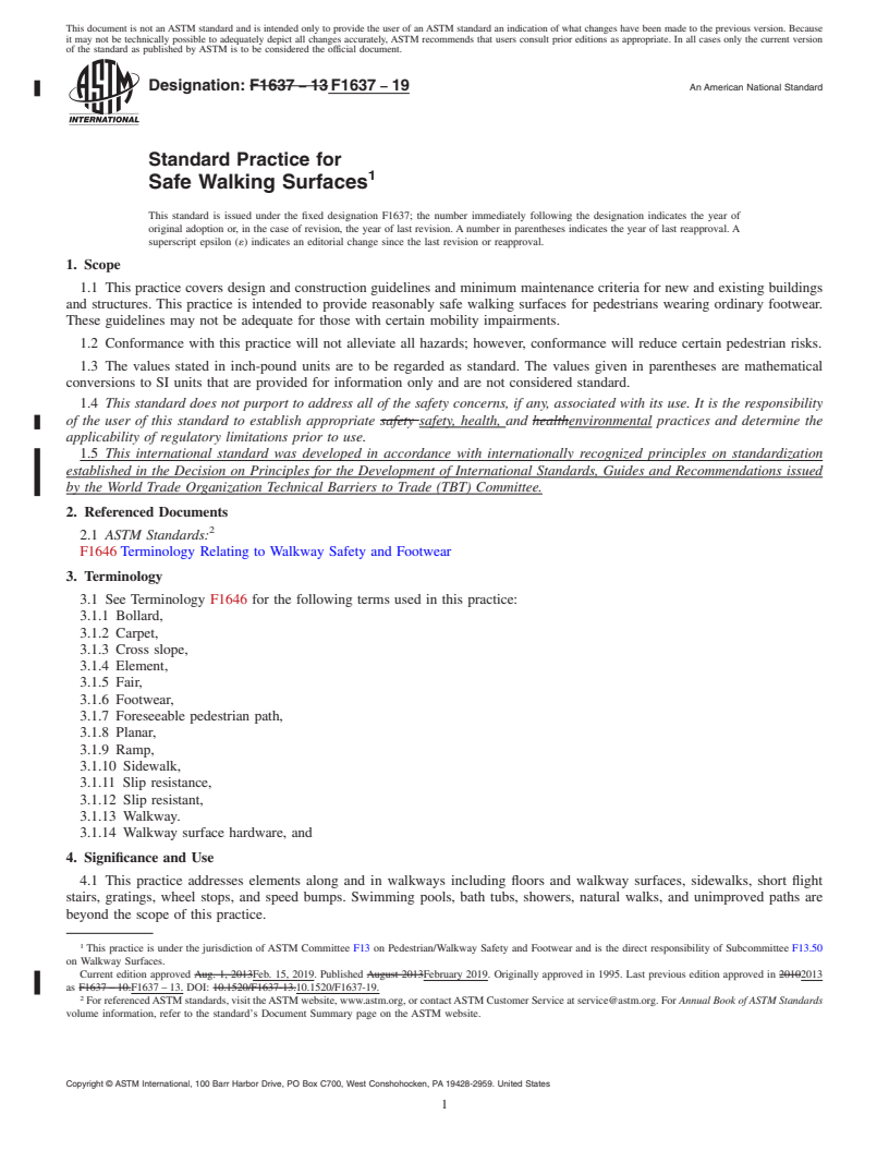 REDLINE ASTM F1637-19 - Standard Practice for  Safe Walking Surfaces