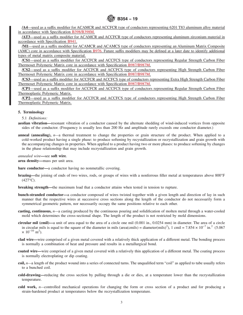 REDLINE ASTM B354-19 - Standard Terminology Relating to Uninsulated Metallic Electrical Conductors