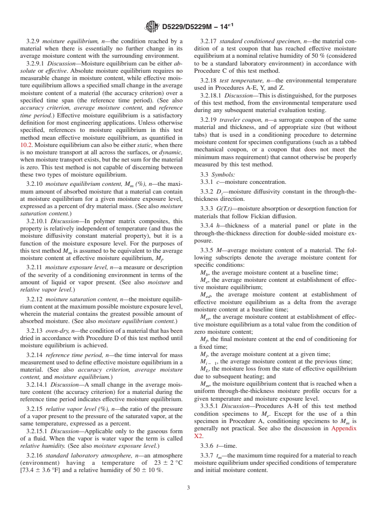 ASTM D5229/D5229M-14e1 - Standard Test Method for  Moisture Absorption Properties and Equilibrium Conditioning of Polymer Matrix Composite Materials