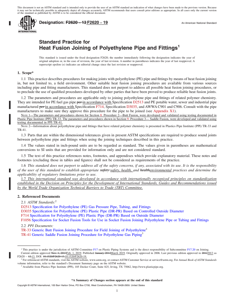 REDLINE ASTM F2620-19 - Standard Practice for Heat Fusion Joining of Polyethylene Pipe and Fittings