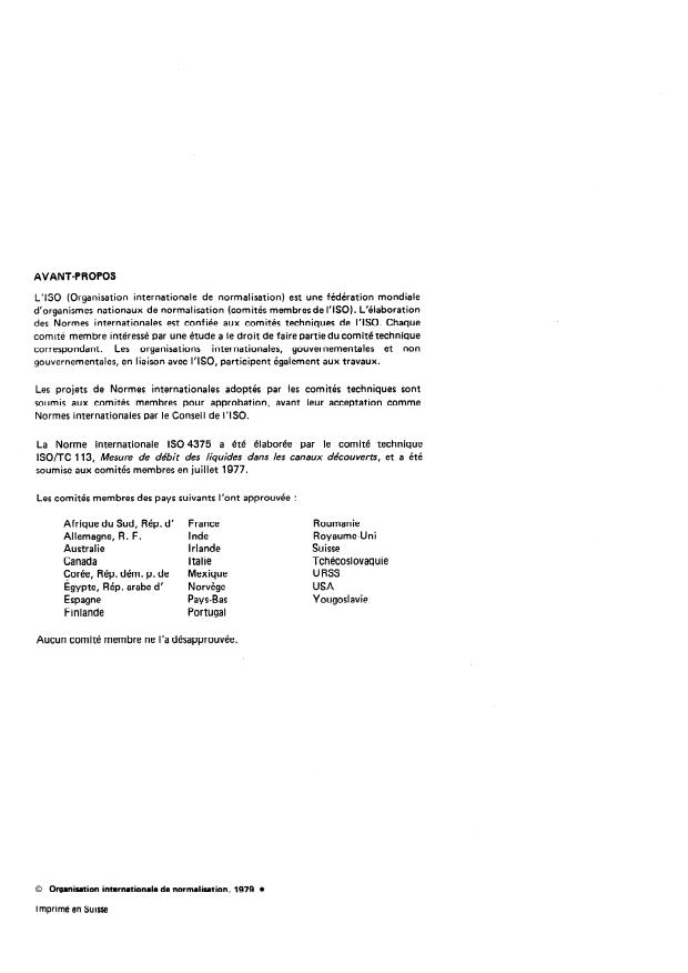 ISO 4375:1979 ISO 4375:1979 - Mesure de débit des liquides dans les canaux découverts -- Systemes de suspension par câbles aériens pour le jaugeage en riviere - Page 2 preview