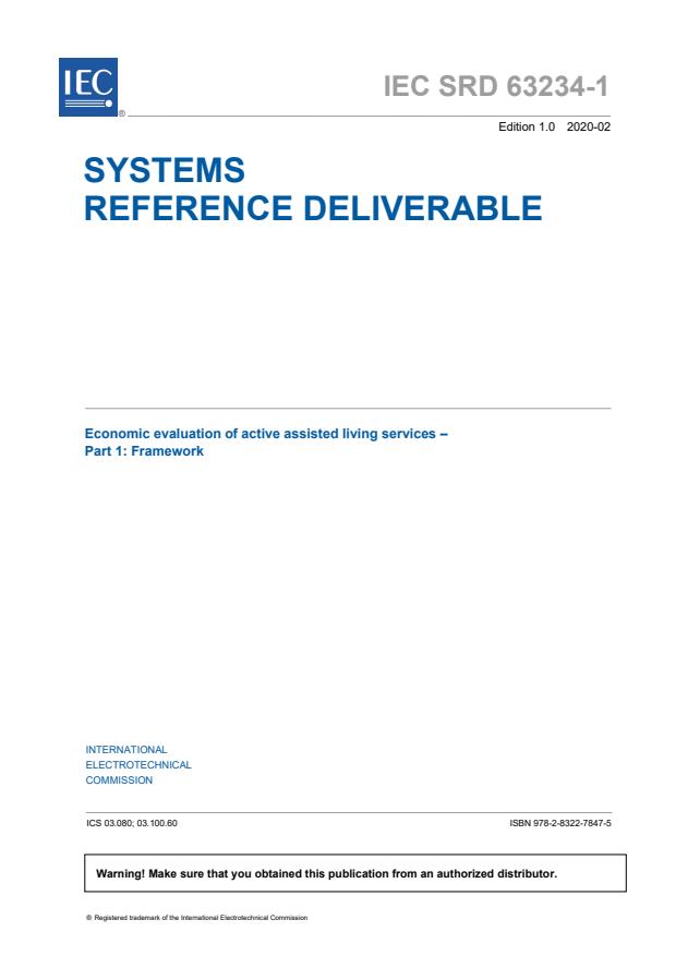IEC SRD 63234-1:2020 - Economic evaluation of active assisted living services - Part 1: Framework