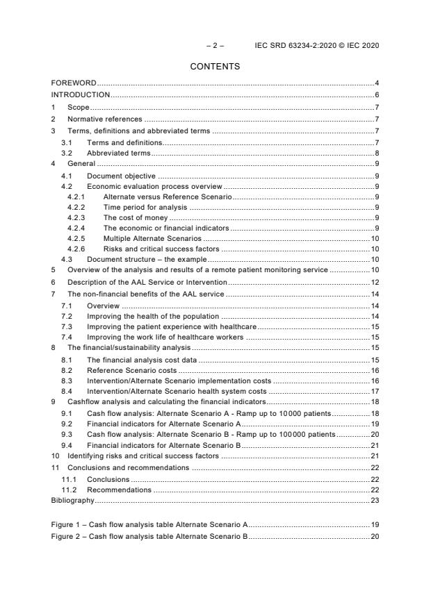 IEC SRD 63234-2:2020 IEC SRD 63234-2:2020 - Economic evaluation of active assisted living services - Part 2: Example of use - Monitoring patients with chronic diseases - Page 4 preview