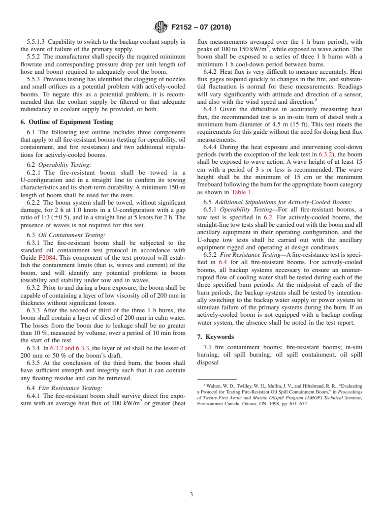 ASTM F2152-07(2018) - Standard Guide for  In-Situ Burning of Spilled Oil: Fire-Resistant Boom