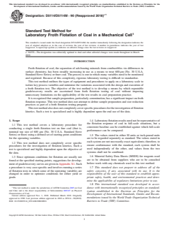 ASTM D5114/D5114M-90(2018)e1 ASTM D5114/D5114M-90(2018)e1 - Standard Test Method for Laboratory Froth Flotation of Coal in a Mechanical Cell - Page 1 preview