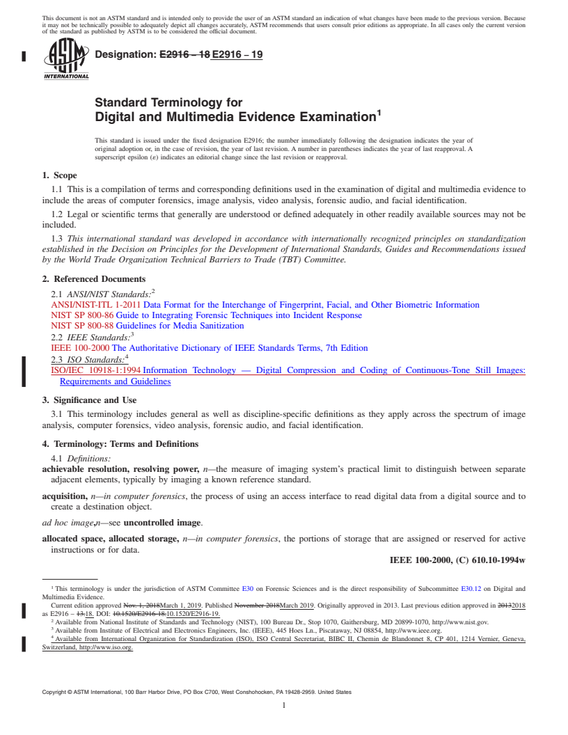 REDLINE ASTM E2916-19 - Standard Terminology for Digital and Multimedia Evidence Examination