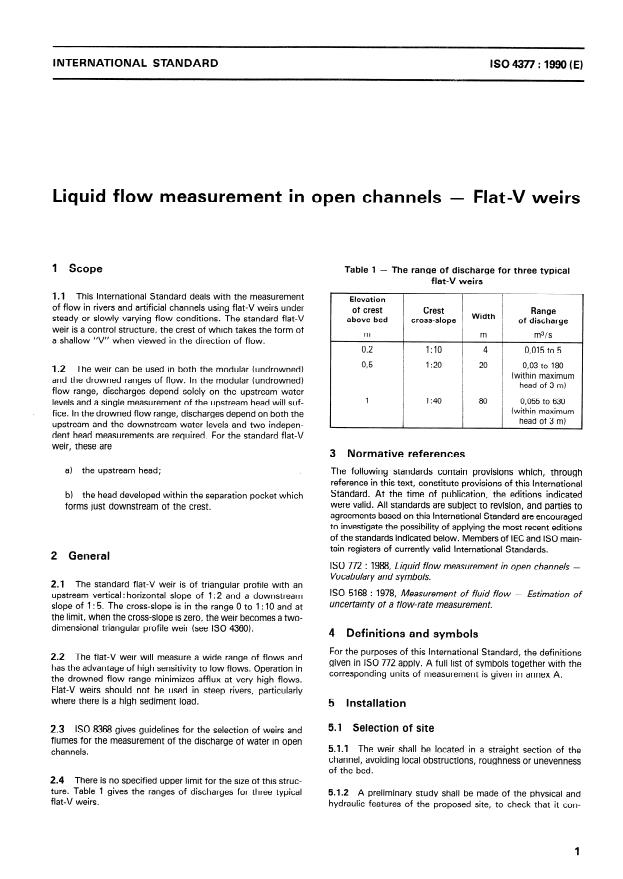 ISO 4377:1990 - Liquid flow measurement in open channels -- Flat-V weirs