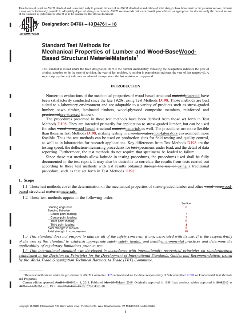 REDLINE ASTM D4761-18 - Standard Test Methods for Mechanical Properties of Lumber and Wood-Based Structural Materials