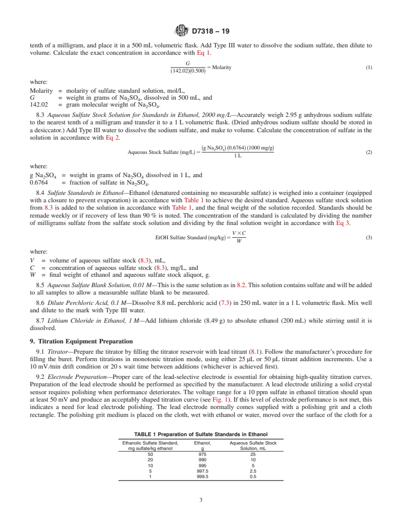 REDLINE ASTM D7318-19 - Standard Test Method for  Existent Inorganic Sulfate in Ethanol by Potentiometric Titration