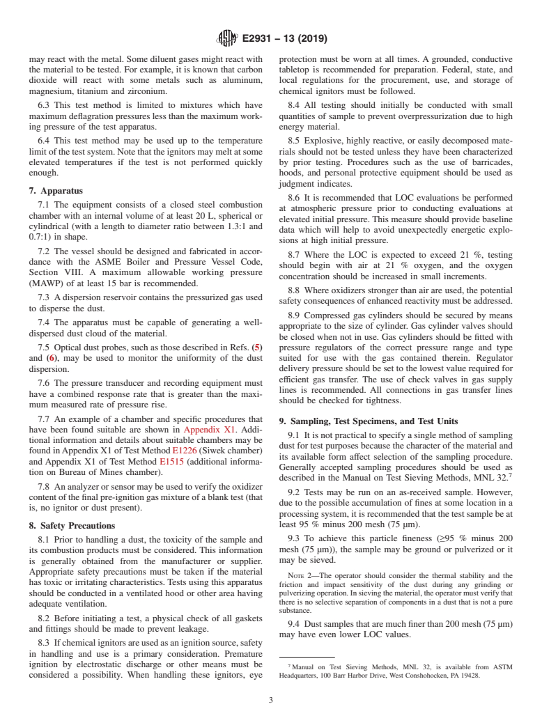 ASTM E2931-13(2019) - Standard Test Method for Limiting Oxygen (Oxidant) Concentration of Combustible Dust  Clouds