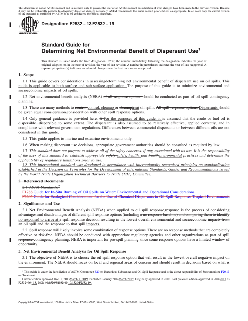 REDLINE ASTM F2532-19 - Standard Guide for  Determining Net Environmental Benefit of Dispersant Use