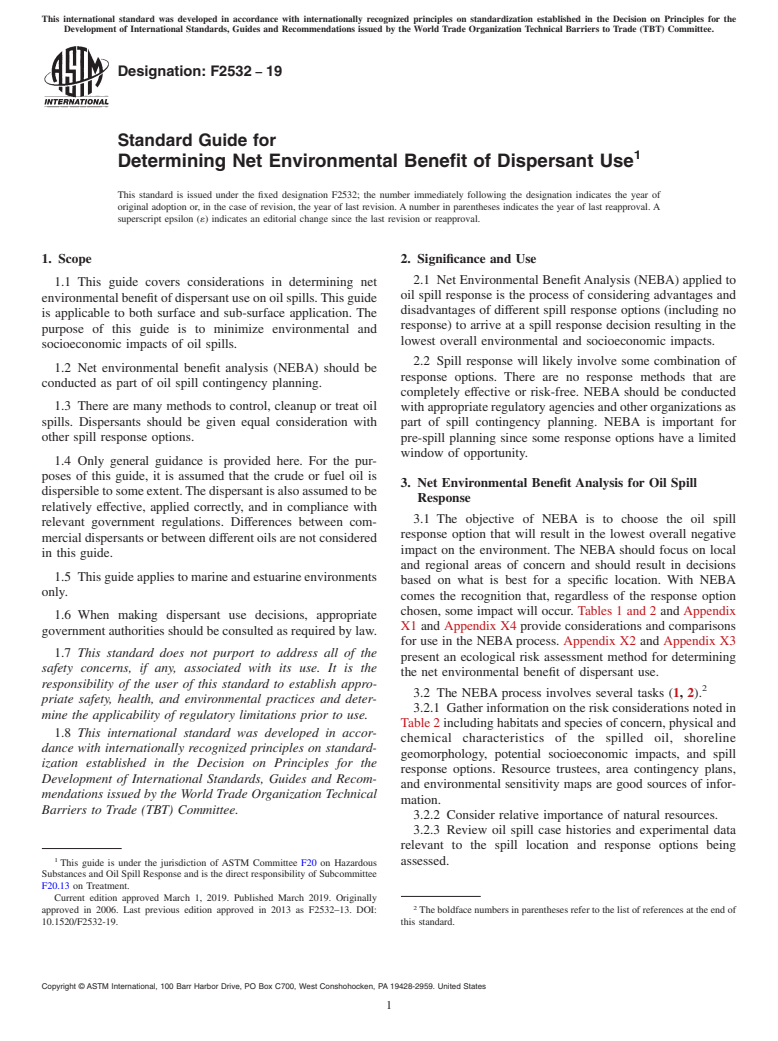 ASTM F2532-19 - Standard Guide for  Determining Net Environmental Benefit of Dispersant Use