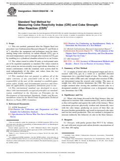 ASTM D5341/D5341M-19 - Standard Test Method for  Measuring Coke Reactivity Index (CRI) and Coke Strength After  Reaction (CSR)