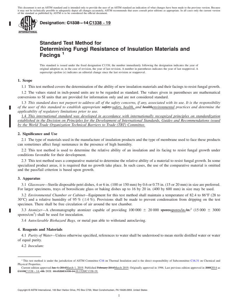 REDLINE ASTM C1338-19 - Standard Test Method for  Determining Fungi Resistance of Insulation Materials and Facings