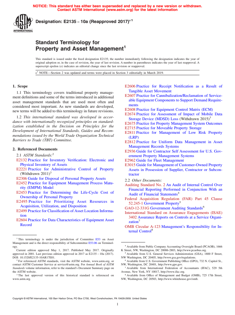 ASTM E2135-10A(2017)e1 - Standard Terminology for Property and Asset Management