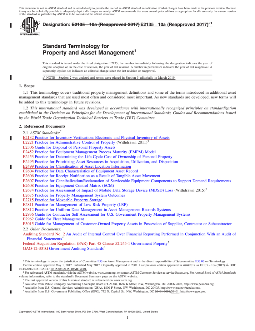 REDLINE ASTM E2135-10A(2017)e1 - Standard Terminology for Property and Asset Management