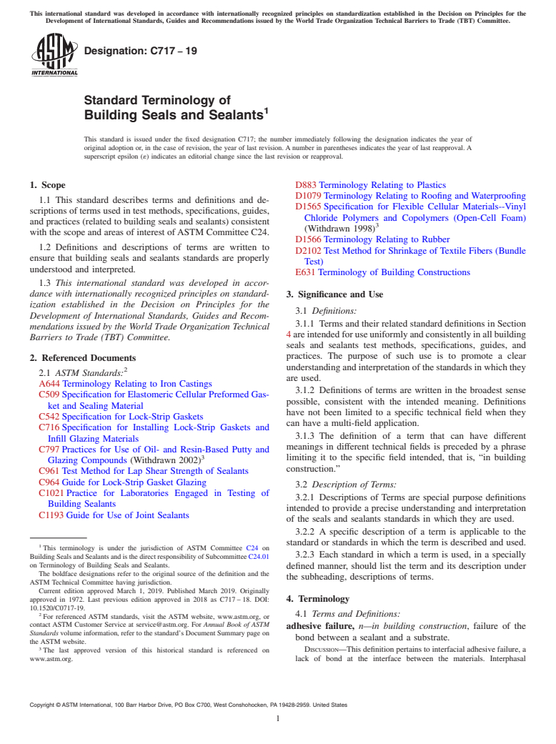 ASTM C717-19 - Standard Terminology of  Building Seals and Sealants