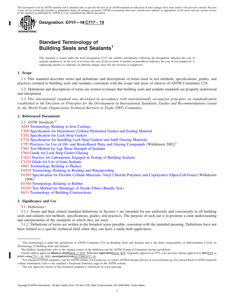 REDLINE ASTM C717-19 - Standard Terminology of  Building Seals and Sealants