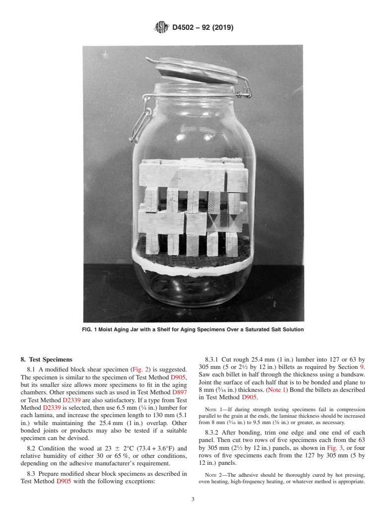 ASTM D4502-92(2019) - Standard Test Method for Heat and Moisture Resistance of Wood-Adhesive Joints