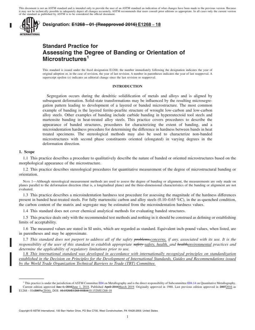 REDLINE ASTM E1268-18 - Standard Practice for  Assessing the Degree of Banding or Orientation of Microstructures