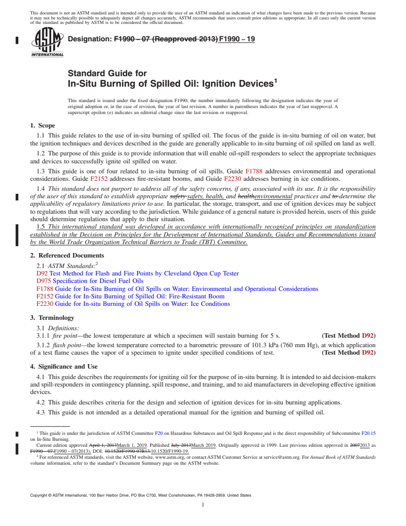 REDLINE ASTM F1990-19 - Standard Guide for  In-Situ Burning of Spilled Oil: Ignition Devices