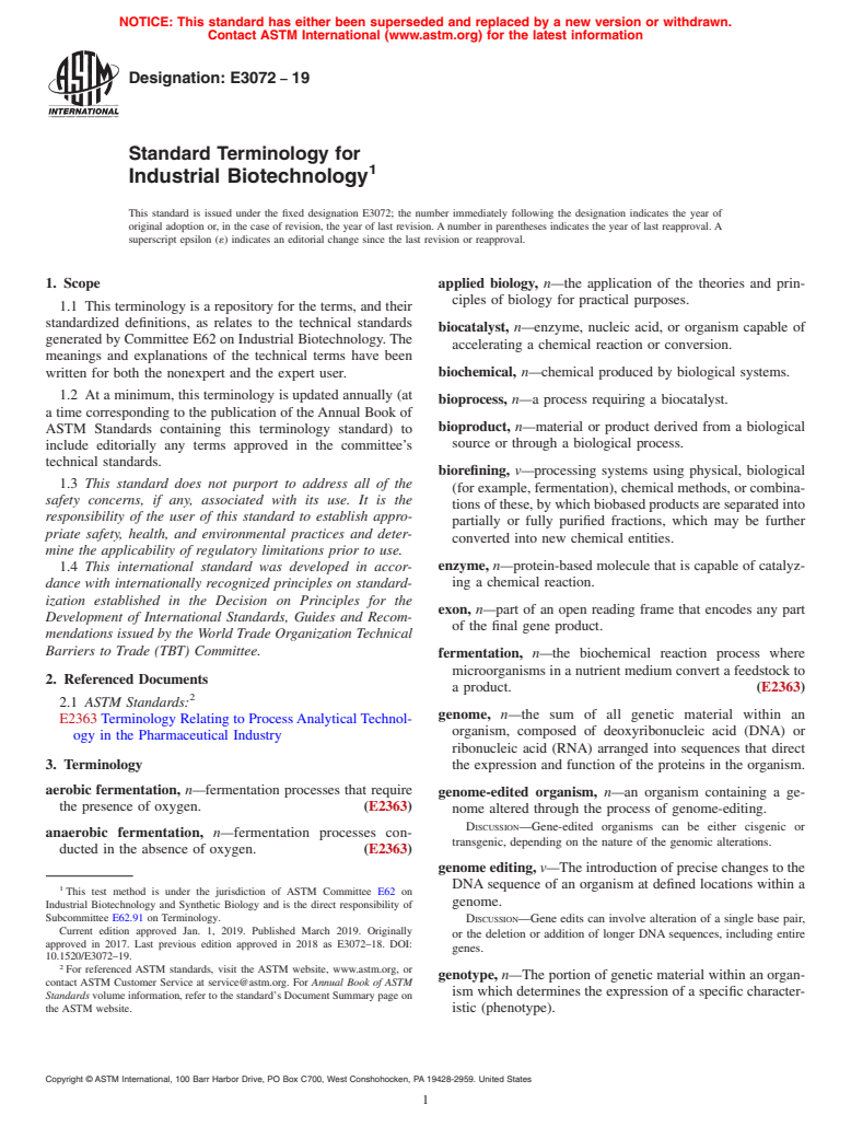 ASTM E3072-19 - Standard Terminology for Industrial Biotechnology
